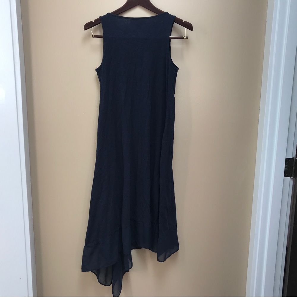 Philosophy Sleeveless Midi Dress Asymmetrical Sheer Hem Navy Blue (M) - Picture 11 of 12